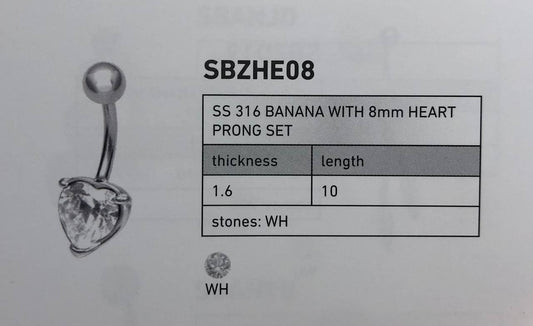 BANANA WITH 8mm HEART PRONG SET